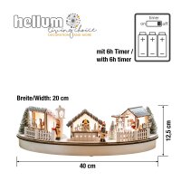 LED Wooden City in semicircle, 8 warm-white LEDs, battery-operated