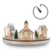 LED Wooden City with church semicircle, 8 warm-white...