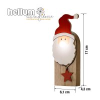 LED-Holz-Weihnachtsmann mit leuchtender Nase, 1 LED warm-weiß, batteriebetrieben.