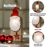 LED-Holz-Weihnachtsmann mit leuchtender Nase, 1 LED warm-weiß, batteriebetrieben.