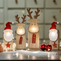 LED-Holz-Weihnachtsmann mit leuchtender Nase, 1 LED warm-weiß, mit 6 h Timer, batteriebetrieben