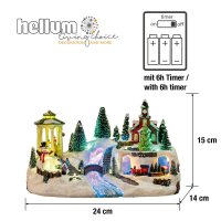 LED-Christmas Village in fiberoptic style with driving train, music box, battery operated