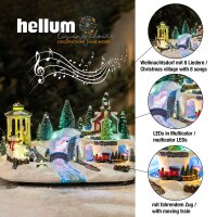 LED-Christmas Village in fiberoptic style with driving train, music box, battery operated
