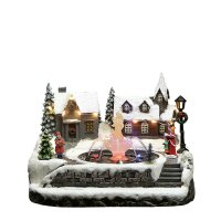LED-Christmas Village in fiberoptic style with fountain, battery operated