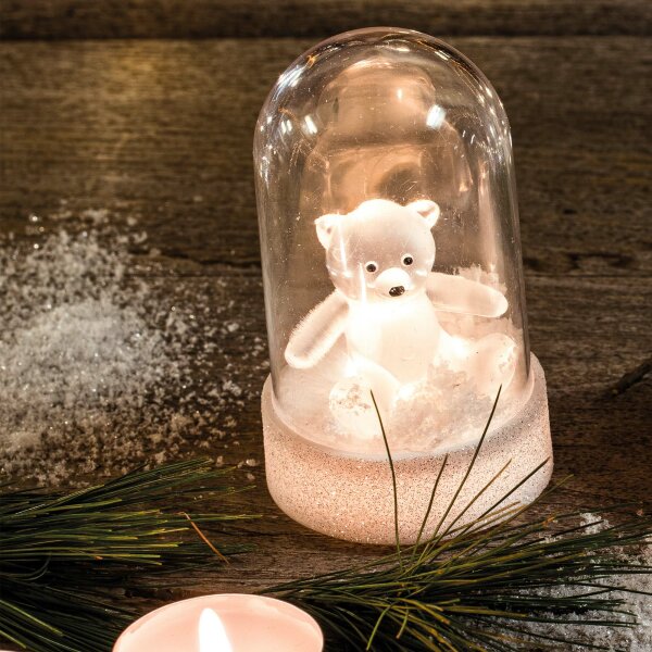 LED-Bell  with Acrylic Teddy Bear, 1 warm-white LED, battery-operated