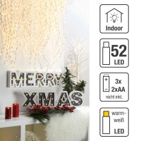 LED Wooden sign "Merry Xmas", 52 warm-white LEDs, battery operated.