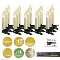 LED-Flammenkerzenkette mit Flammeneffekt, perlelfenbein mit Wachstropfen, 15 LEDs warm-weiß,für innen