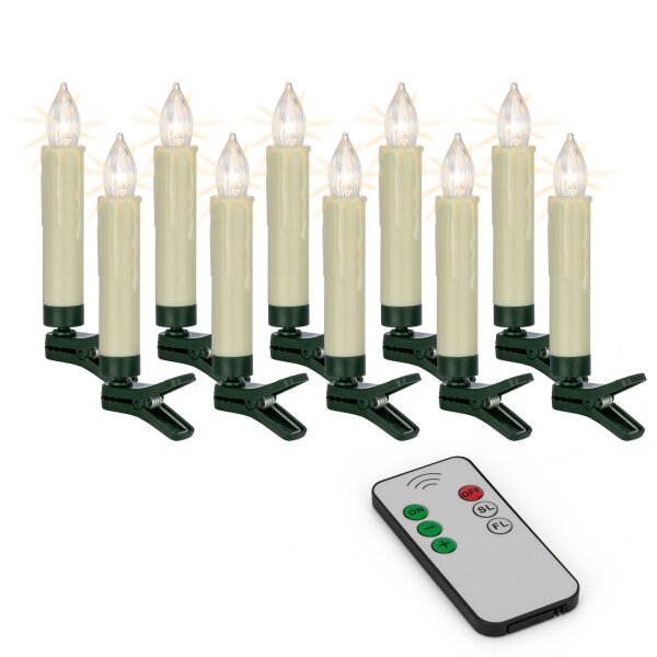 10-pcs. wireless candles "Mini", warm-white LEDs, dimmable, flickering/standing Light
