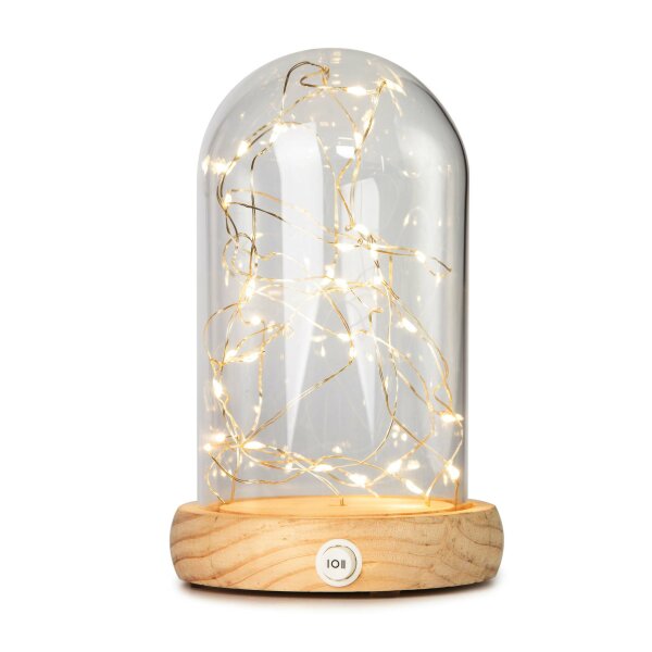 Set LED-Glas-Glocke mit Timer und LED Lichterkette Herzen 523713+570854