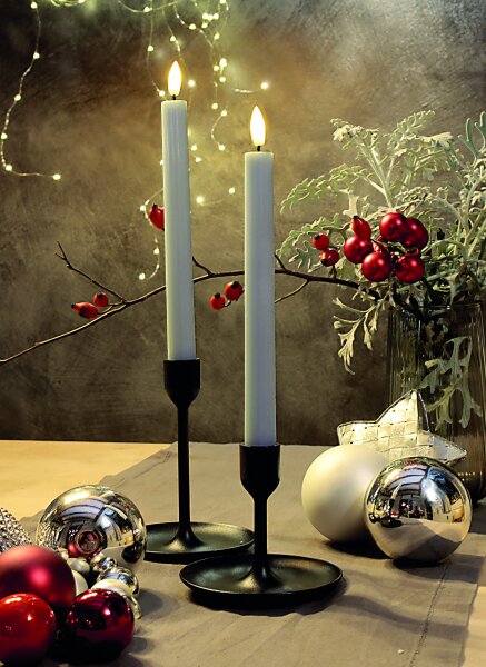 Set of 2 LED table candles real wax grey-coloured with flame optics 2AAA battery-operated with remote control