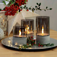 set of 3 LED grey plastic candles with smoky grey glass...