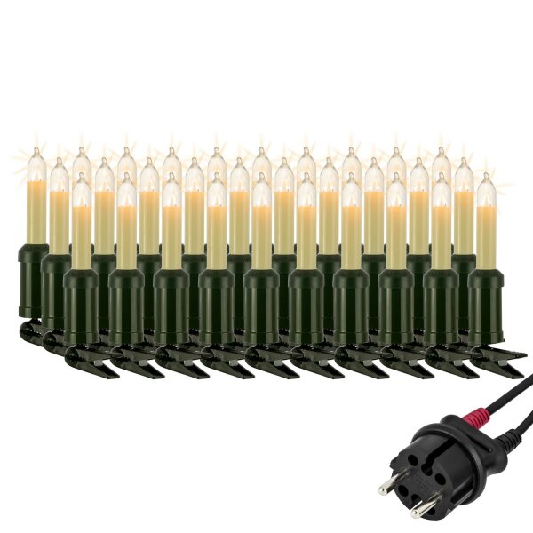30-pcs. Shaftcandle-Set, clear bulbs, for outdoor, detachable plug