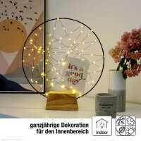 Hellum LED Traumfänger Ø30cm, LED Ring mit 80 warmweißen LED, LED Lichterkranz innen mit Timer und Fernbedienung, Dekoring mit Fuß, Lichterkranz  Fenster mit Holzsockel, mit Innentransformator 579369