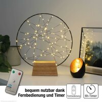 Hellum LED Traumfänger Ø30cm, LED Ring mit 80 warmweißen LED, LED Lichterkranz innen mit Timer und Fernbedienung, Dekoring mit Fuß, Lichterkranz  Fenster mit Holzsockel, mit Innentransformator 579369