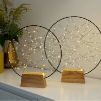 Hellum LED Traumfänger Ø30cm, LED Ring mit 80 warmweißen LED, LED Lichterkranz innen mit Timer und Fernbedienung, Dekoring mit Fuß, Lichterkranz  Fenster mit Holzsockel, mit Innentransformator 579369