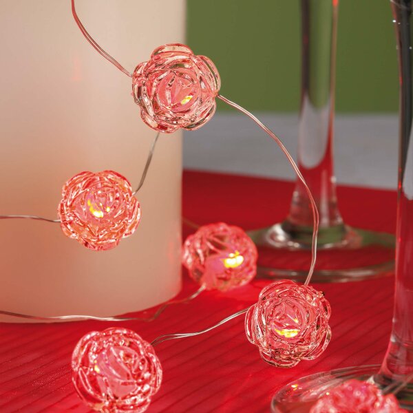 LED-Lichterkette, blankes Kupferkabel, 10cm, Rosen, rote LEDs, 20L, batterieben