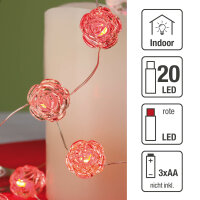 20-tlg. LED-Lichterkette, rot, mit Rosen, batteriebetrieben