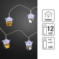 12-pcs. Lightchain with Acryl-Angel and Bells, warm-white, transparent cable, Indoor-Transformer