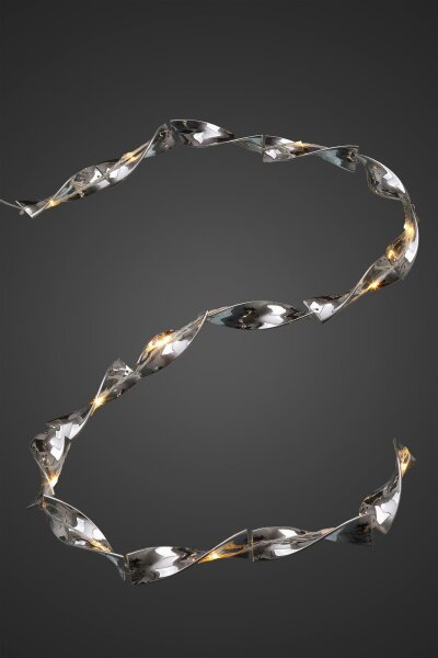 15-pcs. LED-Lightchain with silver spirals, warm-white, transparent cable, battery operated