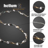 15-pcs. LED-Lightchain with silver spirals, warm-white, transparent cable, battery operated