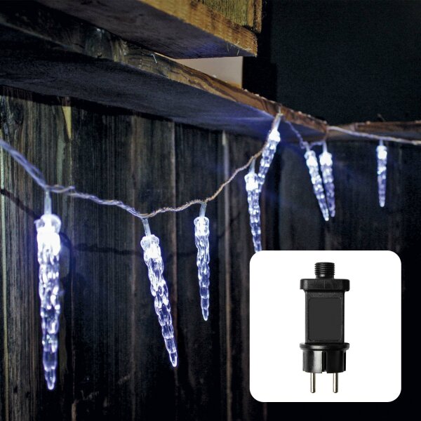 40-pcs. LED-Icicle-Lightchain, transparent cable, white LEDs, Outdoor-Transformer