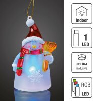 LED-Snowman with Broom, RGB, battery operated