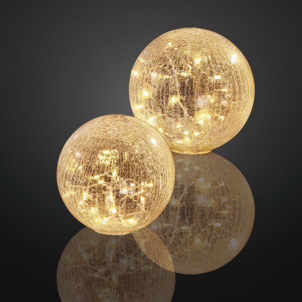LED-Deco Glass Ball,  Crackle Optic, transparent, 24 warm-white  LED, 25 cm Ø, IOutdoor-Transformer