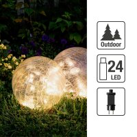 LED-Deco Glass Ball,  Crackle Optic, transparent, 24 warm-white  LED, 25 cm Ø, IOutdoor-Transformer
