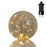 LED-Deco Glass Ball, Crackle Optic, transparent, 32 warm-white LED,s 30 cm Ø, Outdoor Transformer