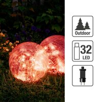 LED-Deco Glass Ball, Crackle Optic, 32 red LED, 30 cm Ø, Outdoor Transformer