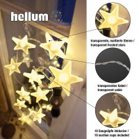 10-pcs. LED-Lightchain with frosted stars, yellow, transparent cable, battery operated