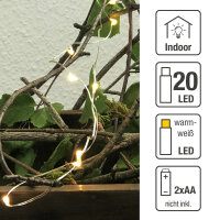 20-pcs. LED-Lightchain, blank coated wire, warm-white LEDs,  battery operated