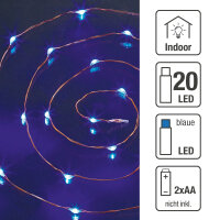 20-pcs. LED-Lightchain, blank coated wire, blue,  battery...