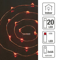 20-tlg. LED-Lichterkette, Kupferkabel, rote LEDs , batteriebetrieben