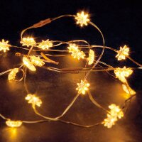 20-pcs. LED-Lightchain, blank coated wire, "Star" yellow, battery operated