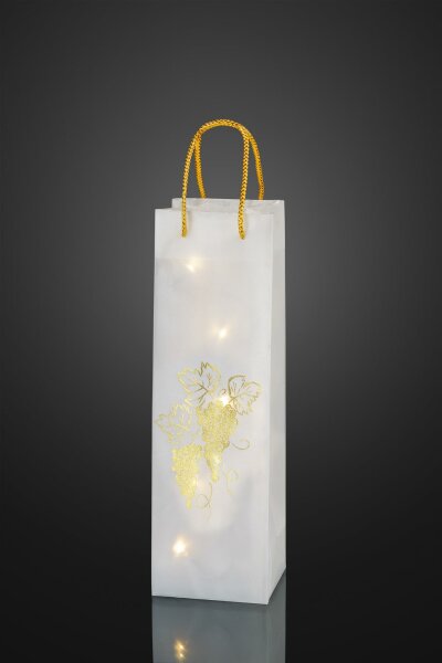 Deko-Geschenktasche mit goldenen Trauben, 20 warm-weiße LEDs, batteriebetrieben