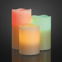 LED-Kerzen, 3er-Set, 15/12,5/10 cm hoch, weiß, RGB, Timer, Fernbedienung, batteriebetrieben