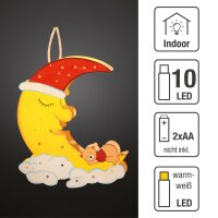 LED wooden moon w. sleep. Bear