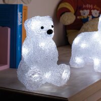 LED-Acryl Eisbär sitzend, 10 LEDs weiß, 14x19cm, batteriebetrieben