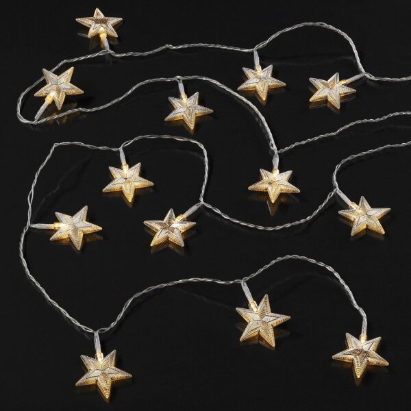 24-pcs. LED-Lightchain with silver stars, transparent cable, Indoor Trafo
