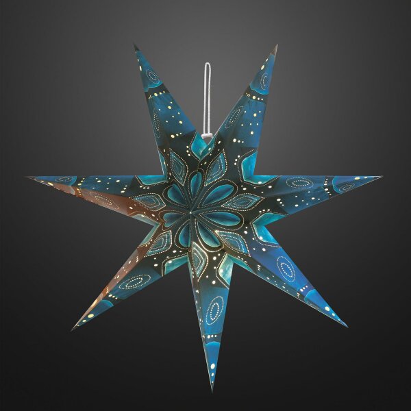 Papier-Stern blau, mit Druck, 7 zackig, DIA 75cm