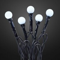 80-tlg. LED-Kugel-Lichterkette, kalt-weiße LEDs, schwarzes Kabel, mit Timer, Außen-Trafo