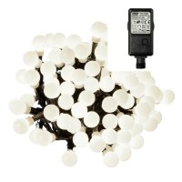 80-tlg. LED-Kugel-Lichterkette, kalt-weiße LEDs, schwarzes Kabel, mit Timer, Außen-Trafo