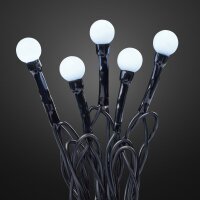 80-pcs. LED-Ball-Lightchain, cold white LEDs, black cable, with Timer, Outdoor Trafo