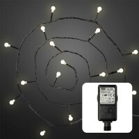 80-pcs. LED-Ball-Lightchain, cold white LEDs, black cable, with Timer, Outdoor Trafo