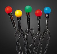 80-pcs. LED-Ball-Lightchain, coloured LEDs, black cable, with Timer, Outdoor Trafo