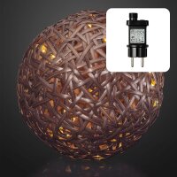 LED-Rattan Ball, 90 warm-white LED, 34 cm Ø, Timer, IP 44 Outdoor Transformer