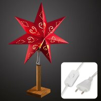 LED-Papierstern mit Holzstandfuß, rot, E 14, ohne Lampe