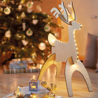 Wooden Reindeer, dismountable, 45 warm-white LED, Indoor-Transformer