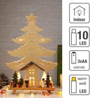 LED Holz-Stimmungsleuchter "Haus, Baum Schneemann m. Waldtieren", 10 LEDs warm-weiß